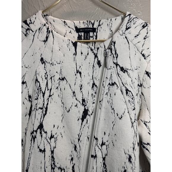 H By Halston Women's Ivory Black Long Sleeve Front Zip 2 Pocket Blazer Size 14 - Picture 2 of 4